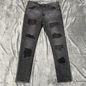 RGSTR Skinny Jeans Mens 34x32 Black Charcoal Wash Slim Distressed Stretch Denim